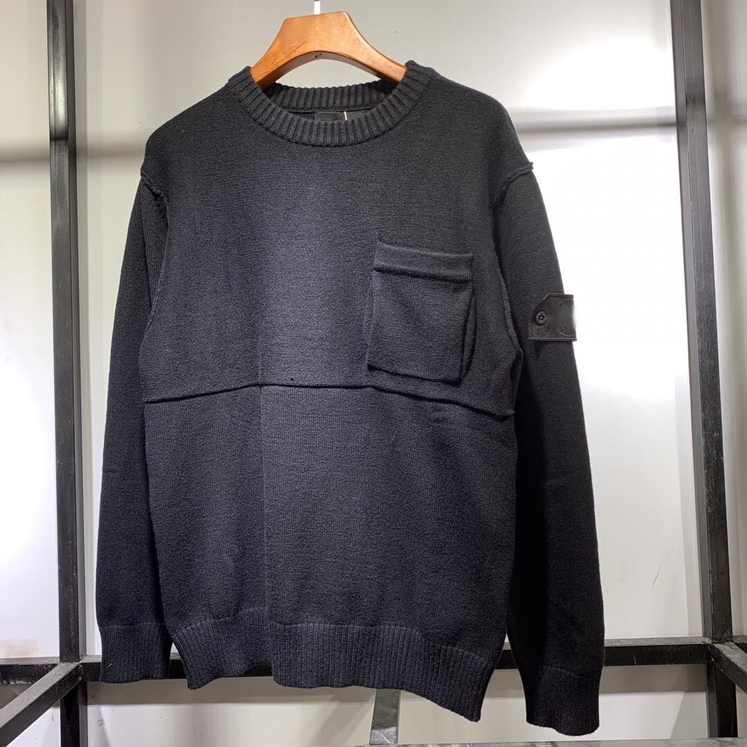 STONE New Shadow Series Compass Armband Badge Chest Pocket Casual Knitted Pullover Sweater_viptrois.com