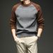 Color Matching Crew Neck Sweater Men's Shoulder Sleeve Design Sense Thickened Long Sleeve Containing Wool High Quality Knitted Sweater_viptrois.com
