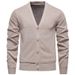 Men's V-Neck Knit Sweater Jacket - Fleece-Lined Slim Fit Cardigan For Casual & Office Wear Trendy Fashion_viptrois.com