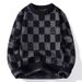 Checkered Sweater, Autumn And Winter Jacquard Knit Sweater, Semi High Neck Base Sweater, Men's Clothing_viptrois.com