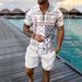 Men's Digital Print Short Sleeve Suit - Sporty Lapel Zipper Shirt & Matching Shorts Set | Summer Casual Outfit_viptrois.com