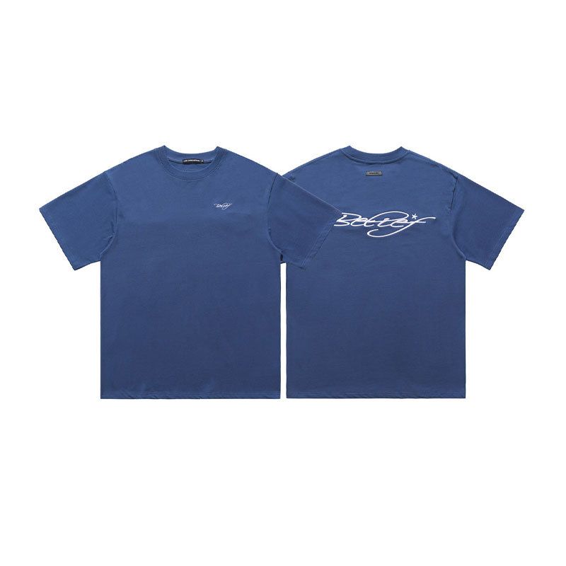 Embroidery American Style Printed Short Sleeve Men's New T-Shirt Women's Loose Fit Couple High Street_viptrois.com
