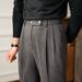 Men's High-Waisted Wool-Blend Trousers – Straight Cut Winter Casual Pants With Neapolitan Drape (28-36, Khaki/Dark Grey, Business Casual)_viptrois.com