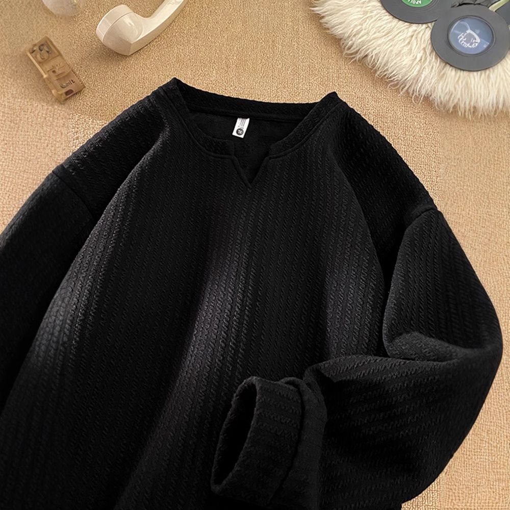New Long Sleeved Velvet Men's T-shirt Texture V-neck Sweatshirt For Teenagers To Wear As A Trendy Base Shirt_viptrois.com