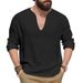 Autumn New American Loose Breathable Linen Casual Men's V Neck Design Large Size Long Sleeved T Shirt_viptrois.com