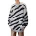 Zebra Patterned Thick Deer Plush Sweater With Contrasting Jacquard Collar Pullover Knit Sweater_viptrois.com