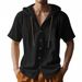 K Men's Casual Short Sleeved Shirt With Drawstring Button Pocket Cardigan Shirt And Loose Beach T-shirt_viptrois.com