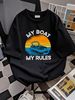 Men's Funny Boating Shirt My Boat My Rules T Shirt Pontoon Boat Captain Gift For Fashion Unisex Homme Top For Everyday Wear Streetwear_viptrois.com