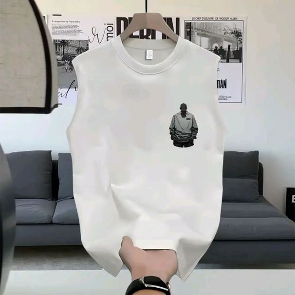 New Summer Loose Casual American Personalized Printing Men's And Women's Round Neck Cotton Sleeveless Vest T-shirt Versatile Trend_viptrois.com