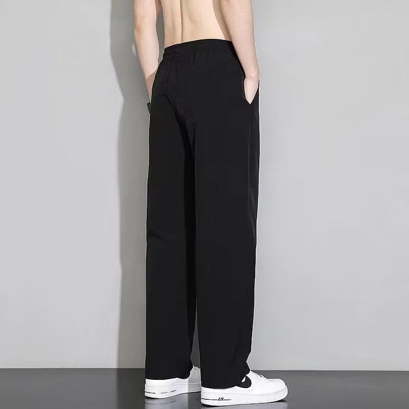 Men's Clothing Men's Ice Silk Casual Pants, New Summer Style, Straight Leg Sweatpants, Trendy Loose Sports Pants_viptrois.com