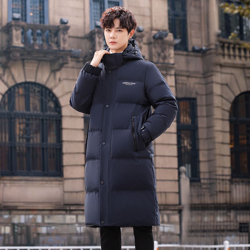 Men's Clothing White Duck Down Jacket Men's Winter New Long Style Over The Knee Lengthened Thick Warm Simple Versatile Jacket_viptrois.com