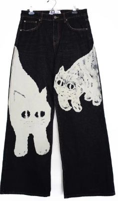 Men's Clothing 2024 New Hip-Hop Printed Jeans Men's High Street Fashion Brand Cool Street Wide-Leg Long Pants_viptrois.com