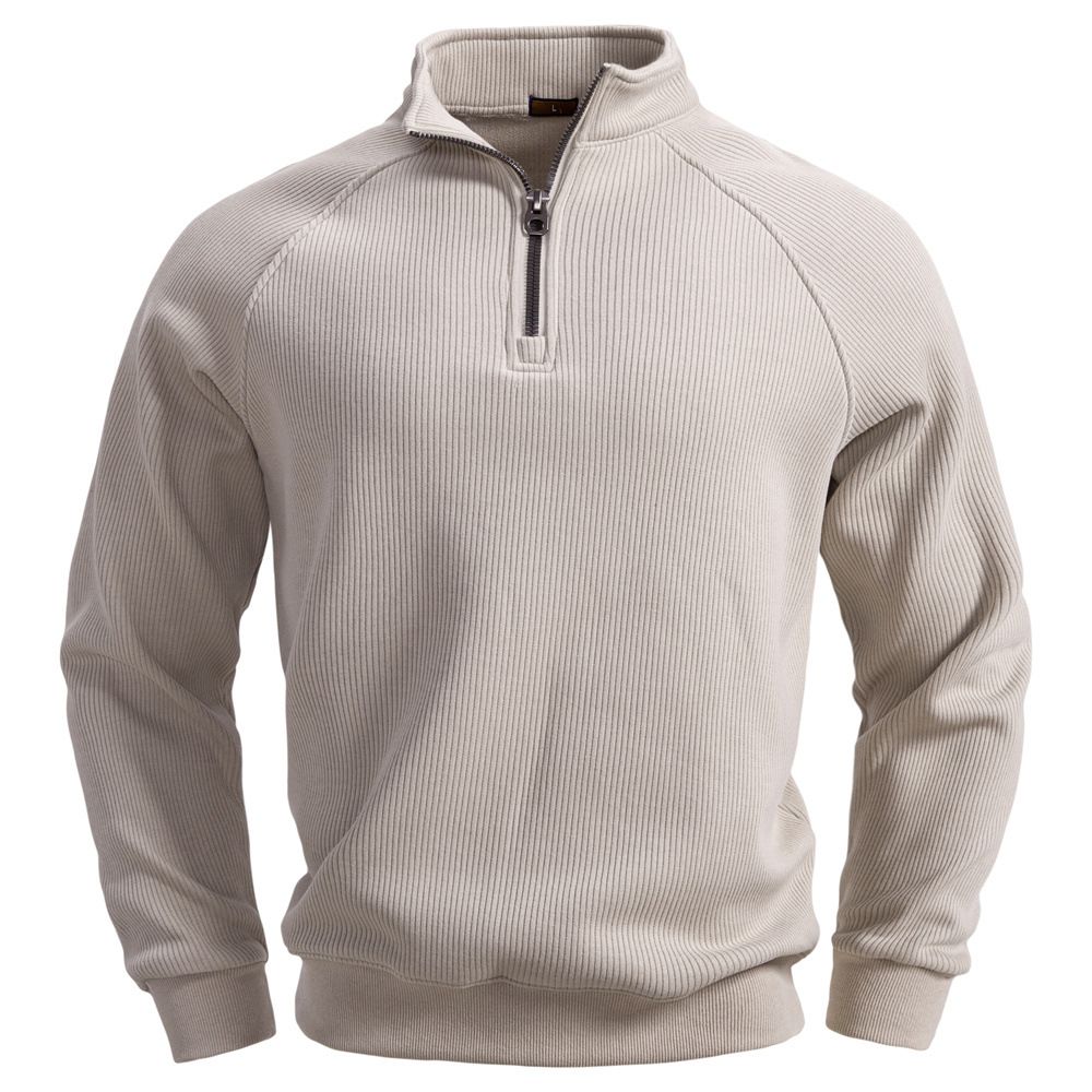 Men's Half-zip Fleece Pullover Hoodie - Stylish Stand Collar, Warm & Comfortable, Casual Loungewear (Navy, Black, Army Green, Light Gray, Beige)_viptrois.com