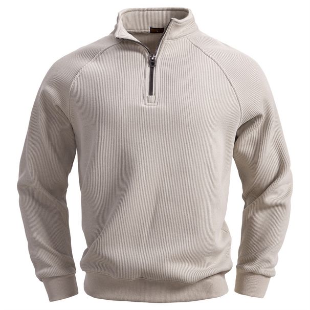 Men's Half-zip Fleece Pullover Hoodie - Stylish Stand Collar, Warm & Comfortable, Casual Loungewear (Navy, Black, Army Green, Light Gray, Beige)_viptrois.com