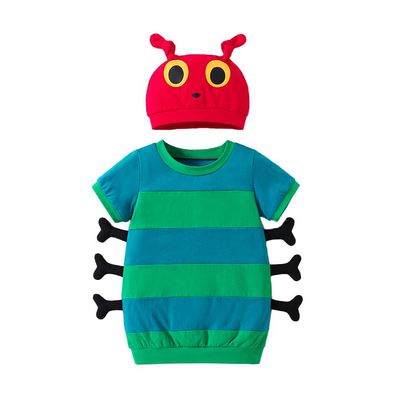 0 3 Years Old Baby Summer New Short Sleeved Cartoon Shape Baby Clothes Caterpillar Shape With Hood Top_viptrois.com