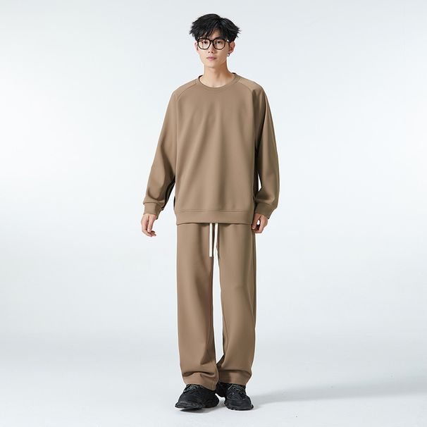 Sports Spring And Autumn Round Neck Sweatshirt Straight Leg Casual Pants Two-Piece Set Trendy Brand Loose Suit For Men_viptrois.com