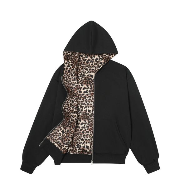 Reversible Hooded Leopard Print Cardigan Sweatshirt Autumn Winter Trendy Men's Fashion High Street Casual Unique Jacket_viptrois.com