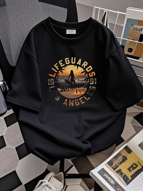 Baywatch Los Angeles Lifeguards Sunset 1991 Men's T Shirt Pamela Anderson Cali Slightly Streetwear Homme Comfortable Top For Everyday Wear Fashion_viptrois.com
