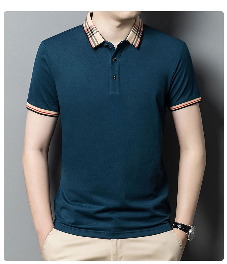 Summer Polo Shirt With Lapel, Solid Color, Casual Men's Short Sleeved T-shirt, Business Korean Version, Slim Fitting_viptrois.com