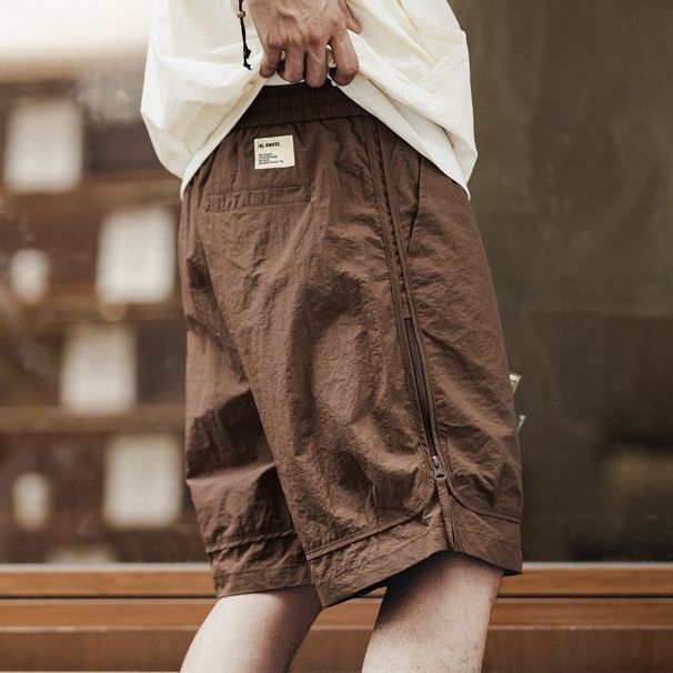 New Men's Outdoor Workwear Shorts Summer Trendy Loose Fit Solid Color Casual Plus Size Side Zipper Five Point Pants_viptrois.com