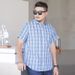 Men's Clothing Plus Size Short Sleeve Shirt Men Fat Guy Loose Plus Size Short Sleeve Yarn Dyed Plaid Shirt Men_viptrois.com