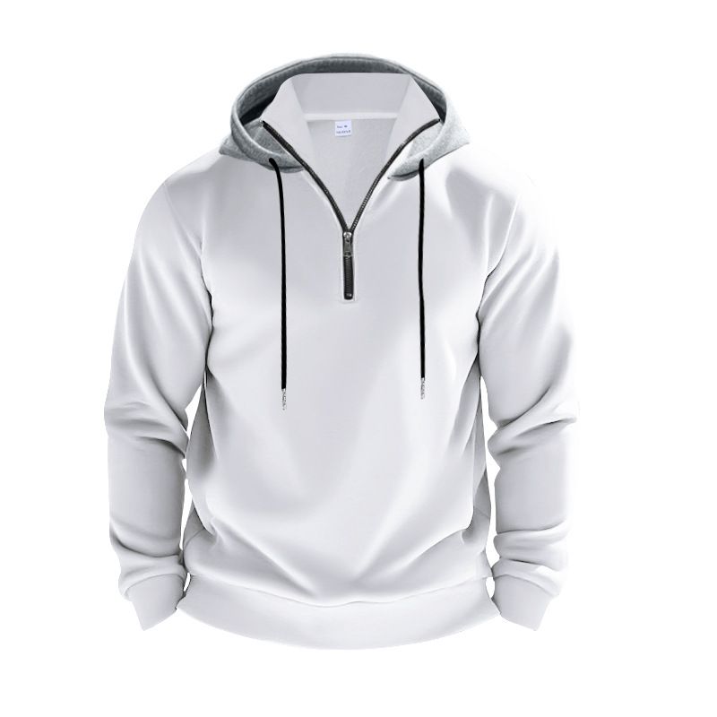 American Style Spring And Autumn Fleece-Lined's Loose Stand Collar Hooded Pullover Zipper Long Sleeve Sweatshirt For_viptrois.com