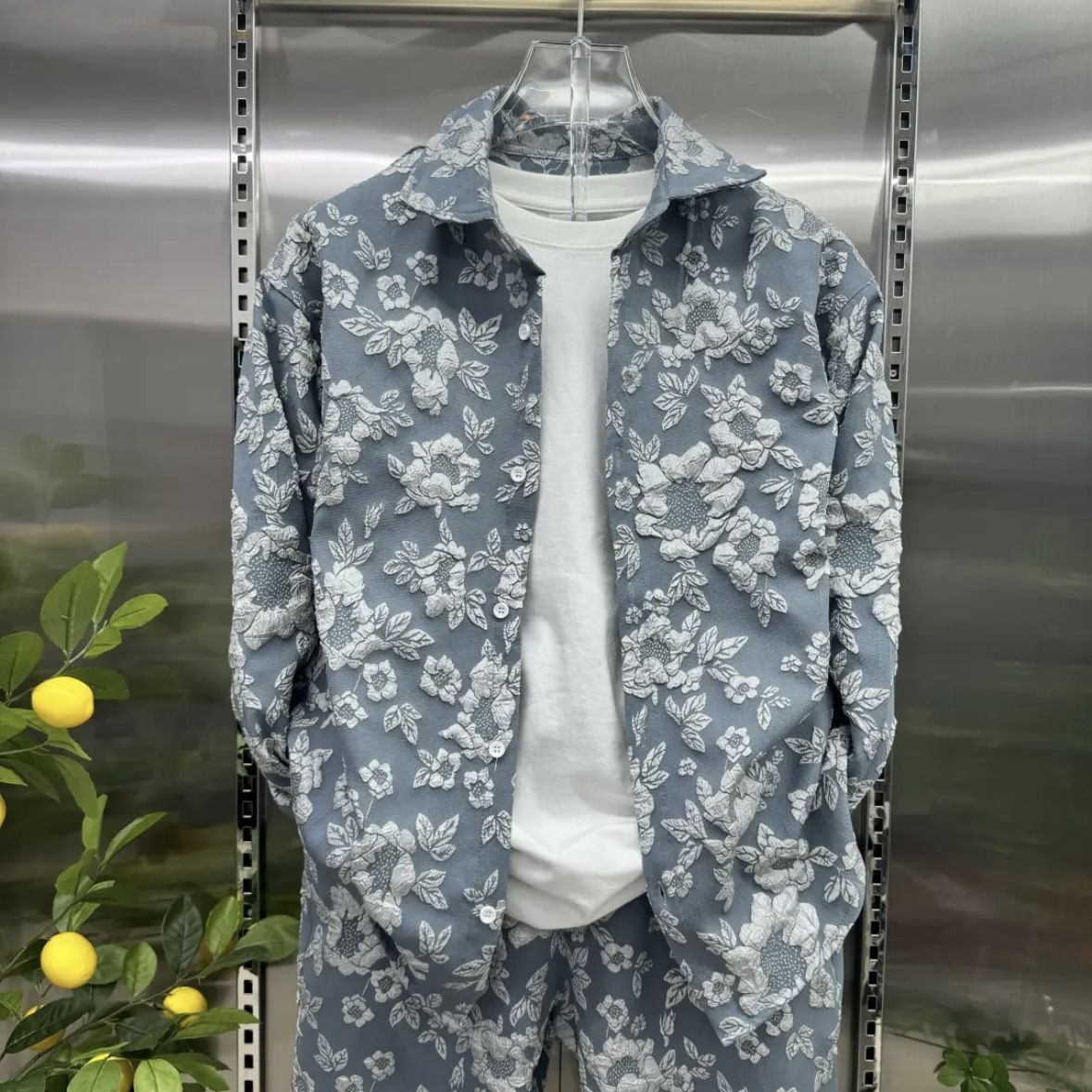Men's Clothing Autumn New Three Dimensional Relief Jacquard Shirt Fashion Slim Trousers Two Piece Suit Men's Trendy Brand Casual Sports Suit_viptrois.com
