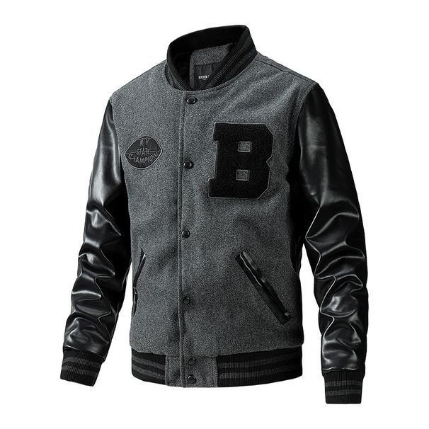 jacket men's autumn and winter new quilted jacket baseball collar jacket woolen large size jacket men's clothing_viptrois.com
