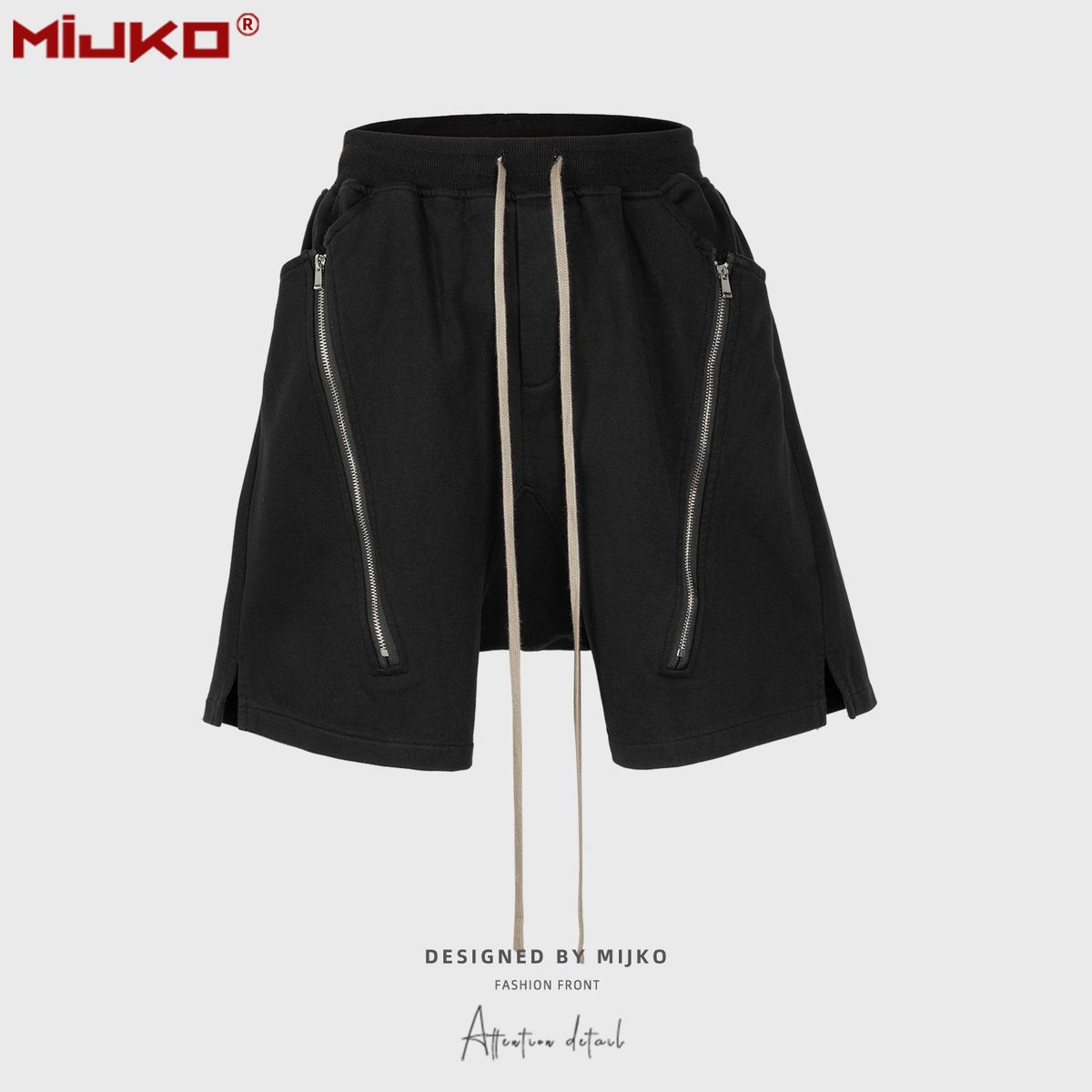 Men's Clothing Men's And Women's Spring And Summer New Double Zipper Stitching Slit Terry Casual Pants Functional Style Slit Niche Shorts_viptrois.com