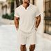 Men's Waffle Knit V-Neck T-Shirt & Shorts Set - Breathable, Comfortable, Casual Summer Outfit (Multiple Colors & Sizes)_viptrois.com