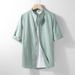 Men's Clothing Slim Fit Mid Length Sleeve Solid Color Linen Shirt Cotton And Linen Casual Shirt White Linen Three Quarter Sleeve_viptrois.com