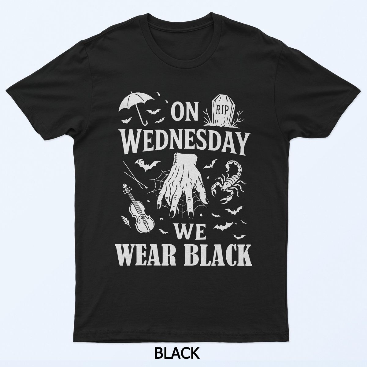Funny Horror Hand On Wednesdays We Wear Black Halloween T-Shirt Mens Womens Tees Top_viptrois.com