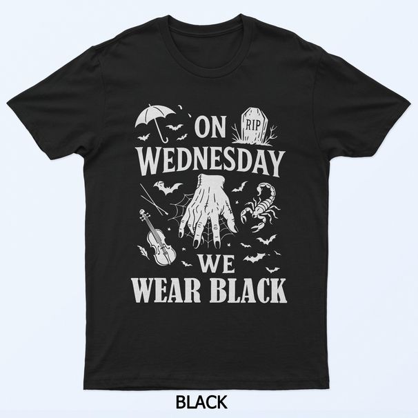 Funny Horror Hand On Wednesdays We Wear Black Halloween T-Shirt Mens Womens Tees Top_viptrois.com