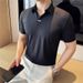 Men's Clothing The New Men's Elastic V Neck Short Sleeved Polo Shirt Light Luxury Texture Dark Stripes Ice Silk Seamless Lapel T Shirt_viptrois.com