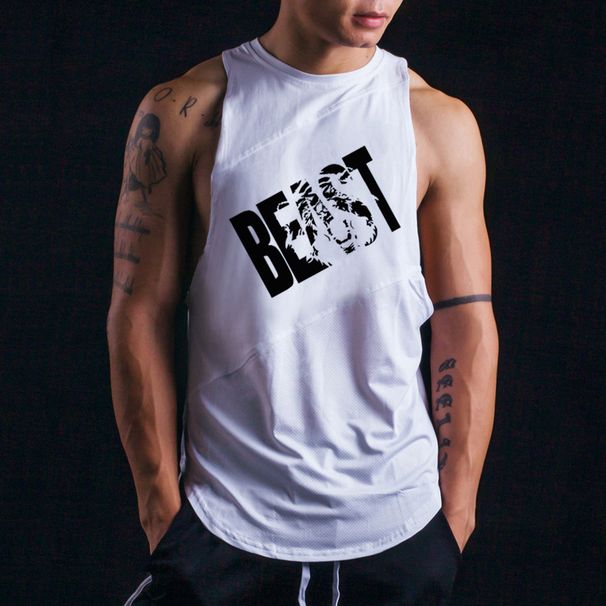 American Splicing Summer Sleeveless T-shirt Breathable Fitness Bodybuilding Outdoor Sports Leisure Sweat Vest Training Clothes_viptrois.com