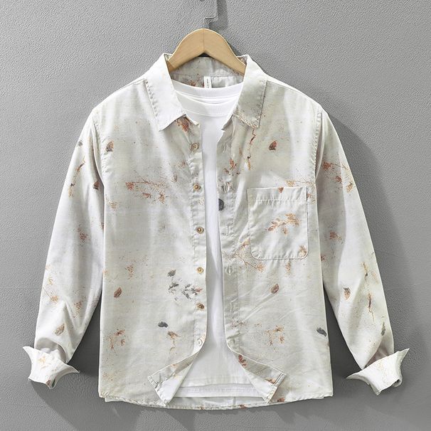 Fresh Printed Long Sleeved Shirt For Men, Fashionable And Versatile, Artistic And Casual Loose Top_viptrois.com