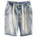 Men's Retro Style Washed Light Colored Cargo Denim Shorts Elastic Waist Loose Fit Straight Leg Five Point Mid Length Trendy Pants_viptrois.com