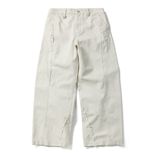 Raw Hem Stitched Jeans Men's American Street Style Ins Solid Color Loose Straight Pants Floor-Length Trousers_viptrois.com