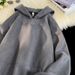 Men's Suede-Like Embroidered Hoodie – High Street Fashion Pullover With Ribbed Hem & Side Pockets, Oversized Fit (M-3XL, Grey/Black/Beige)_viptrois.com