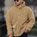 Men's Fleece Hooded Jacket – Streetwear Essential, Windproof Polyester Blend With Zip Pockets (S-XXXL, Beige/Khaki/Black)_viptrois.com