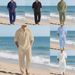 Men's Linen Long Sleeve T-Shirt & Pants Set - Relaxed Fit Casual Outfit (S-XXXL) - Black/White/Sky Blue/Navy/Khaki/Olive_viptrois.com