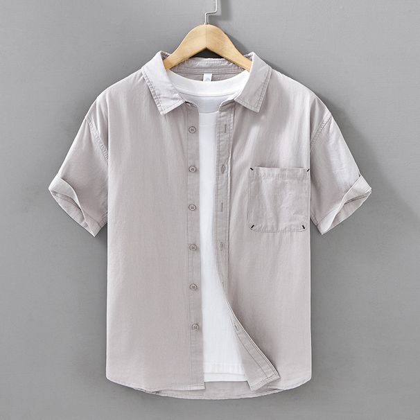 Summer Men's Casual Short Sleeved Pure Cotton Shirt Versatile, Simple And Fashionable, Youth Trend Men's Cotton Shirt_viptrois.com