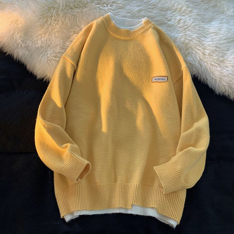 Men's Clothing fashion brand two piece white sweater salt autumn version trend loose lazy style knitted sweater winter_viptrois.com