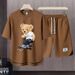 Men's Clothing 2024 Waffle Casual Summer Suit Men's Loose Teen Short sleeved T shirt Shorts Handsome Two piece Suit_viptrois.com