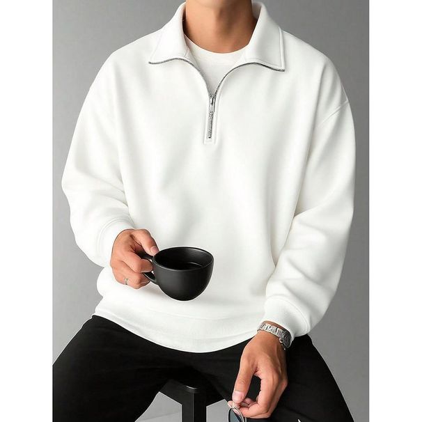 Classic American Crewneck Sweatshirt – Minimalist Pullover With Polo Collar (Black/White, M-XXL)_viptrois.com