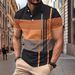 Men's Clothing Summer European And American Men's Daily Casual Striped Print Lapel Short Sleeved Polo Shirt_viptrois.com