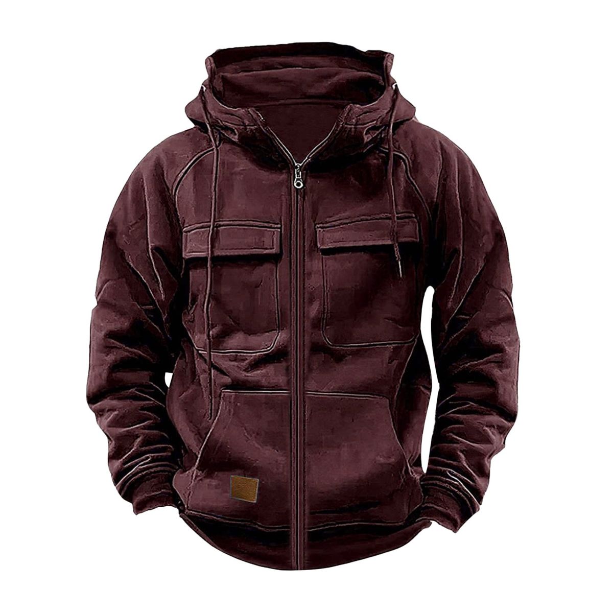 Men's Clothing New Hooded Solid Color European And American Retro Loose Multi Pocket Sweatshirt Zipper Jacket_viptrois.com