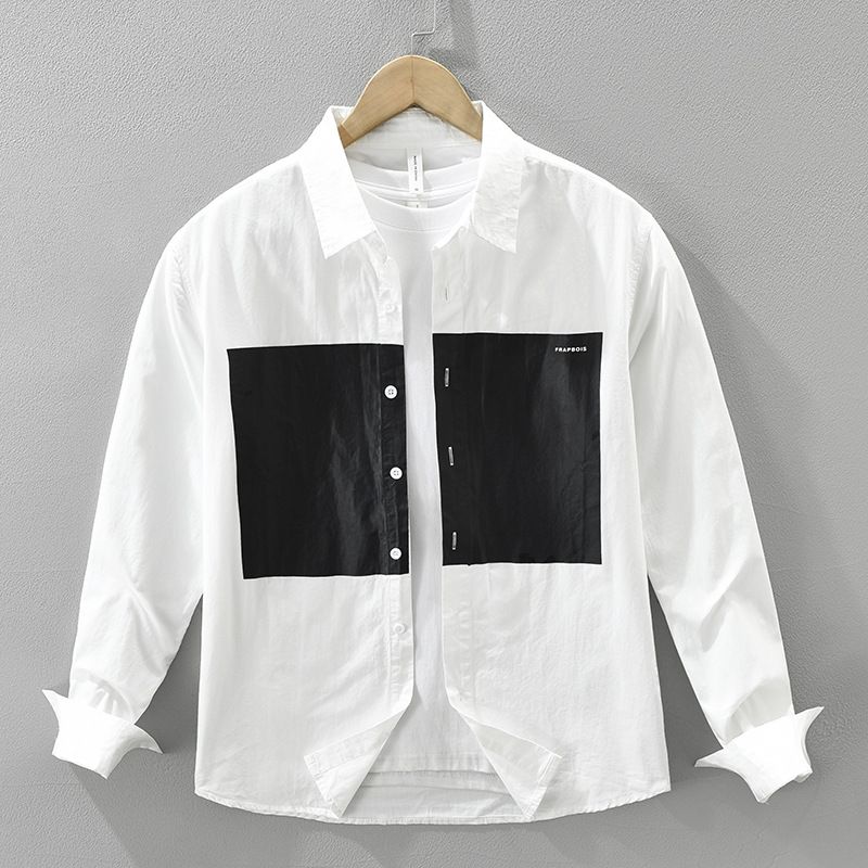 Splicing New Long Sleeved Shirt For Men, Fashionable And Versatile, Artistic And Casual Loose Top_viptrois.com