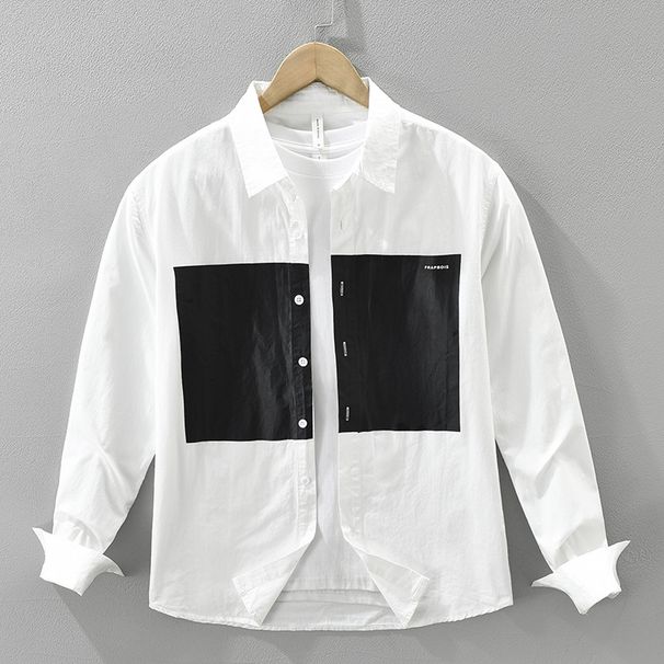 Splicing New Long Sleeved Shirt For Men, Fashionable And Versatile, Artistic And Casual Loose Top_viptrois.com