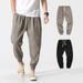 Men's Clothing Spring And Summer Retro Cotton And Linen Casual Pants Solid Color Large Size Loose Linen Skinny Pants_viptrois.com
